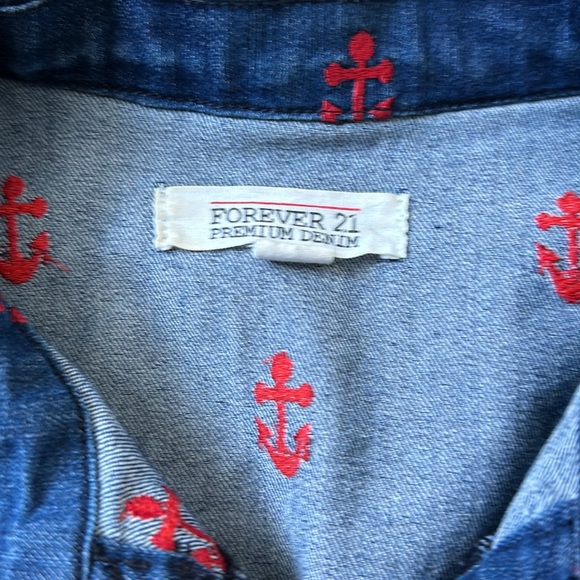 Forever 21 Jean Jacket Youth Girls Size Large Premium Denim with Anchors - Picture 4 of 12